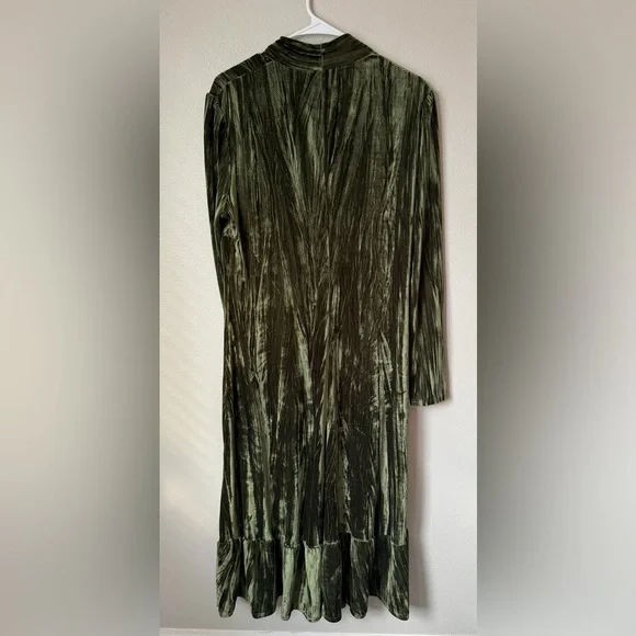 Olive Green Velvet Button-Front Midi Dress Women’s XXL Whimsigoth Fairy - Picture 4 of 4